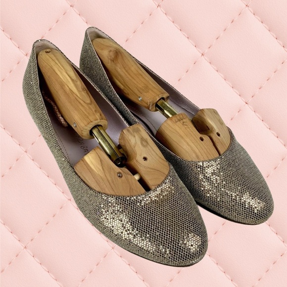 Jean-Michel Cazabat Italian Gold Metallic Ballet Flats Shoe Blue Sole - Picture 2 of 9